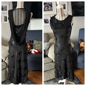 Va Va Voom Black 90’s 3D Floral Maxi Asymmetrical Dress